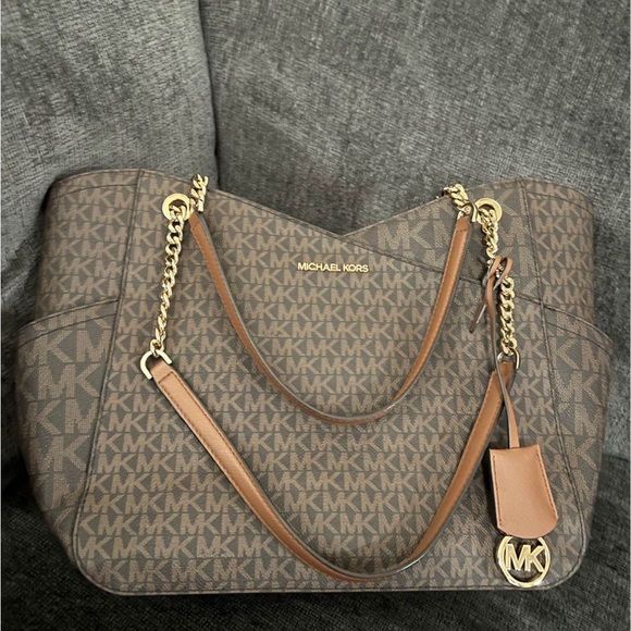 Michael Kors Handbags - Michael Kors Brown MK Logo Chain-Handle Tote